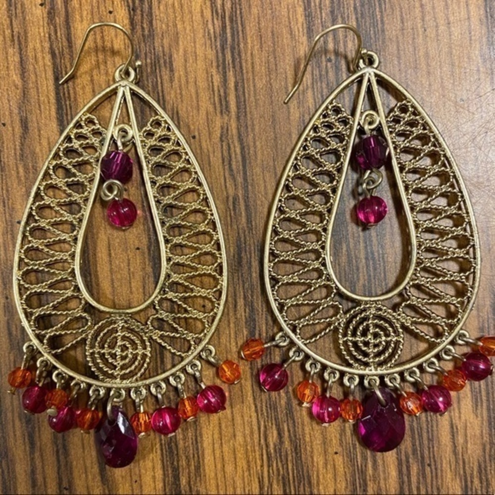 Bohemian gold/brass color filigree statement earrings